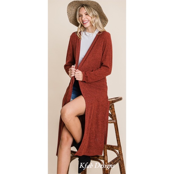 ❤️LAST ONE! Soft Longline Open Pumpkin Spice Cardigan with Side Slits! - Picture 4 of 8